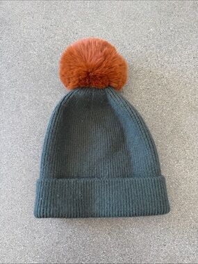 Anthropologie Kids Knit Beanie in Forest Green with Rust Pom
